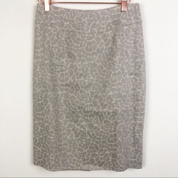 REBECCA TAYLOR | Leopard Animal Print Linen Blend Zipper Pencil Skirt Size 2 - Picture 1 of 8